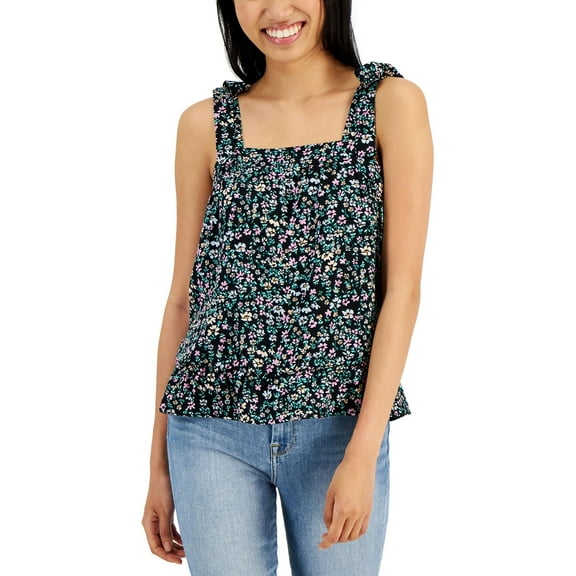 Hippie Rose Womens Juniors Tie Shoulder Smocked Tank Top