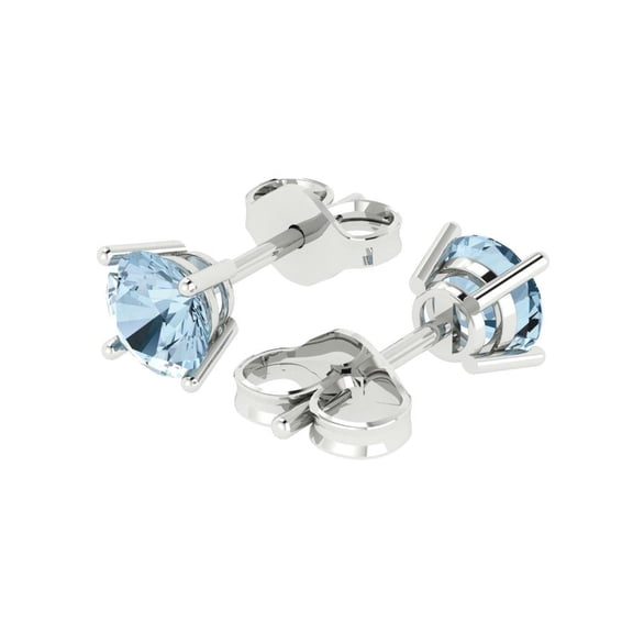 1.5 Ct Round Cut Studs Natural Swiss Blue Topaz 14K White Solid Solid Gold Everyday Dainty Earrings Push Back