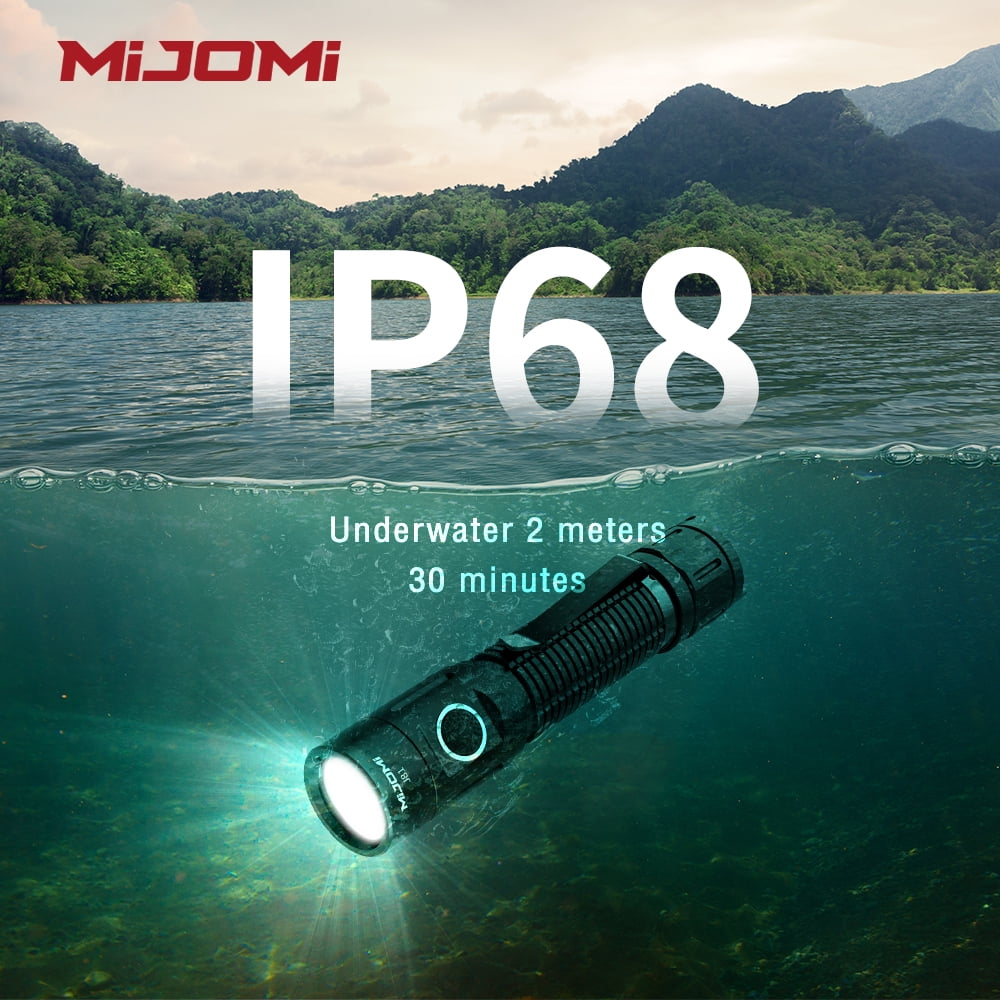 MIJOMI J81 Tactical Flashlight 1300 Lumen Compact Torch Dual Switch USB Rechargeable, Waterproof IP68 for Tactical Games, Camping,Outdoor
