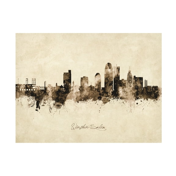 Trademark Fine Art Michael Tompsett Winston-Salem North Carolina Skyline Vintage Canvas Wall Art - 14x19