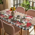 thumbnail image 3 of Christmas Table Cloths for 3 Foot Rectangle Tables, Winter Santa Claus Poinsettia Wooden Plaid Patio Waterproof Elastic Fitted Tablecloths, Washable Rectangular Table Cover for Camping, 3 of 8