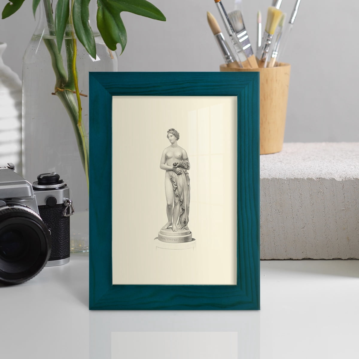 Classical Statuary I -Framed Print w/glass-Ocean Blue