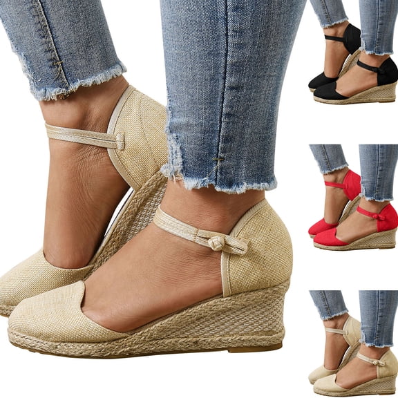 Modisza Closed Toe Wedge Sandals for Women 2026 Summer Platform Espadrilles Ankle Strap Sandal Wide Width Work Dressy Slide Shoes Beige 7