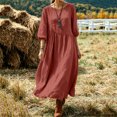 thumbnail image 3 of YuXingFu Sundresses for Women Maxi Crew Neck Plus Size Womens Dress 3/4 Sleeve Flowy Long Casual Summer Wine XXL, 3 of 8