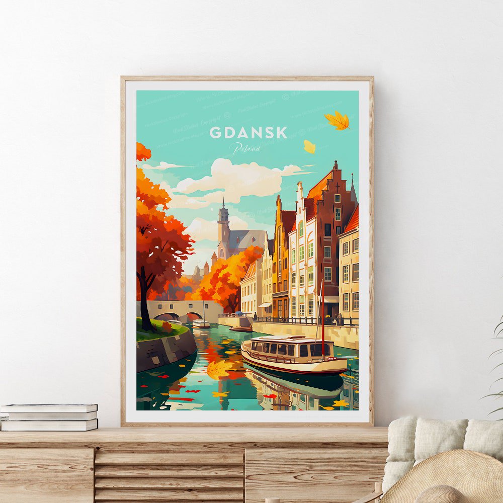 GdaÃ¥â€žSk Traditional Travel Print - Poland Gdansk Poster Gdansk Print Birthday Present Wedding Gift