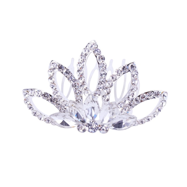 1PC Colorful Rhinestone Crown Insert Comb Bridal Wedding Hair Comb Headwear for Women (White)