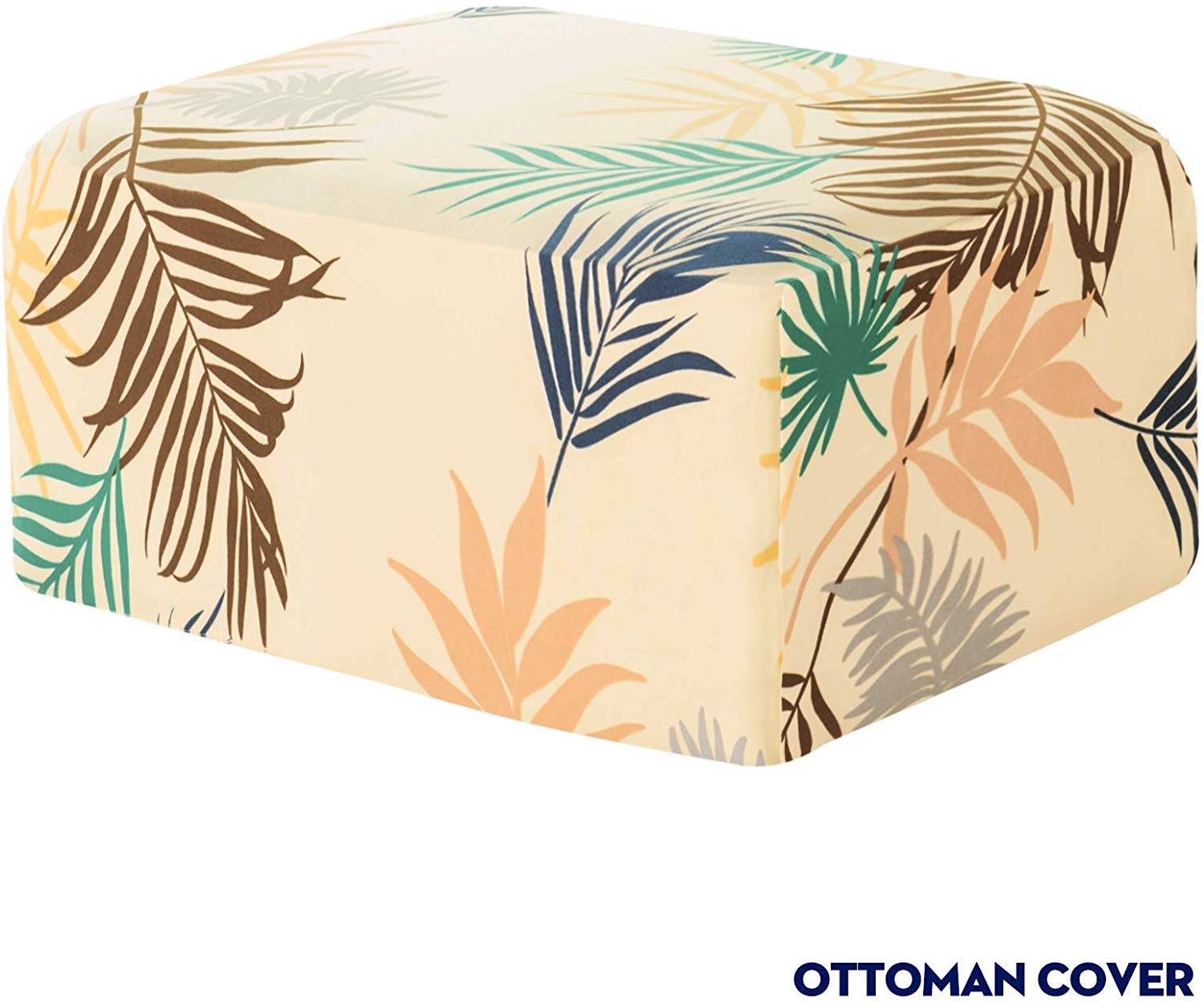 Subrtex Stretch Leaf Floral Print Ottoman Slipcover, Yellow Walmart