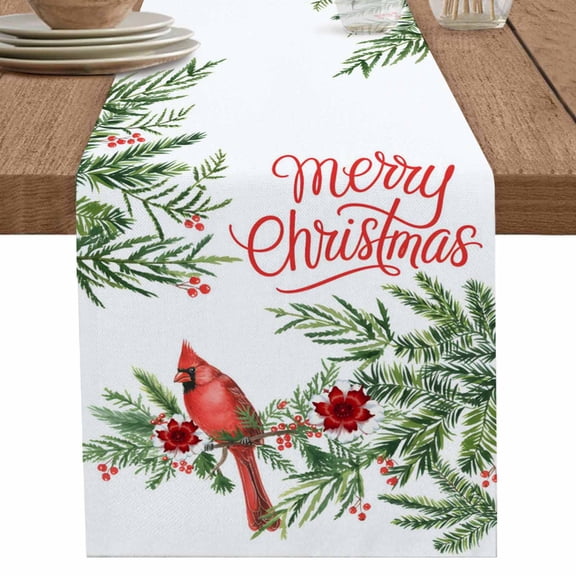 nqOlkjepod Christmas Cardinal Table Runner 72 Inches Long Farmhouse Dress Scarves, Xmas Winter Watercolor Pine Flower Berry Dining Tablerunner for Coffee Table/Kitchen Island/Party Décor, 13" x 72"