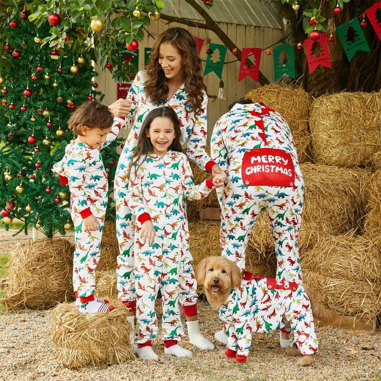 PatPat Christmas Dinosaur Print Family Matching Jumpsuit,Long Sleeve Hooded  Onesies Pajamas Sets,Christmas PJ's Sleepwear Christmas PJs for Family and  Pets Bandana(Flame Resistant) 