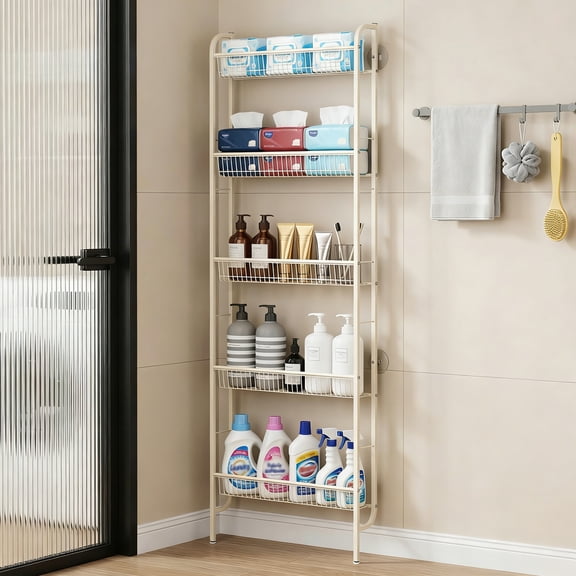 Behind The Door Storage 5 Tiers Behind Door Shelf, Space-Saving Bathroom Door Shelf, Anti-Slip Base, Metal Shelf for Kitchen Bathroom Living Room
