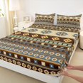 thumbnail image 3 of Feelyou Brown Bohemian Aztec Queen Sheet Sets, Hippie Trible Style Flat Sheet, Retro Western Triangle Queen Fitted Sheet, Ultra Soft Bedroom Decor, 4-Piece, 3 of 7
