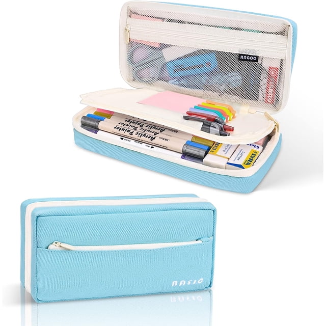 Estuche escolar azul, estuche escolar de gran capacidad, estuche estético para útiles escolares para niñas, niños, mujeres, hombres, niños, adolescentes, estudiantes