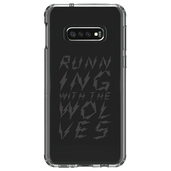 DistinctInk Clear Shockproof Hybrid Case for Samsung Galaxy S10e (5.8" Screen) - TPU Bumper Acrylic Back Tempered Glass Screen Protector - Running With the Wolves
