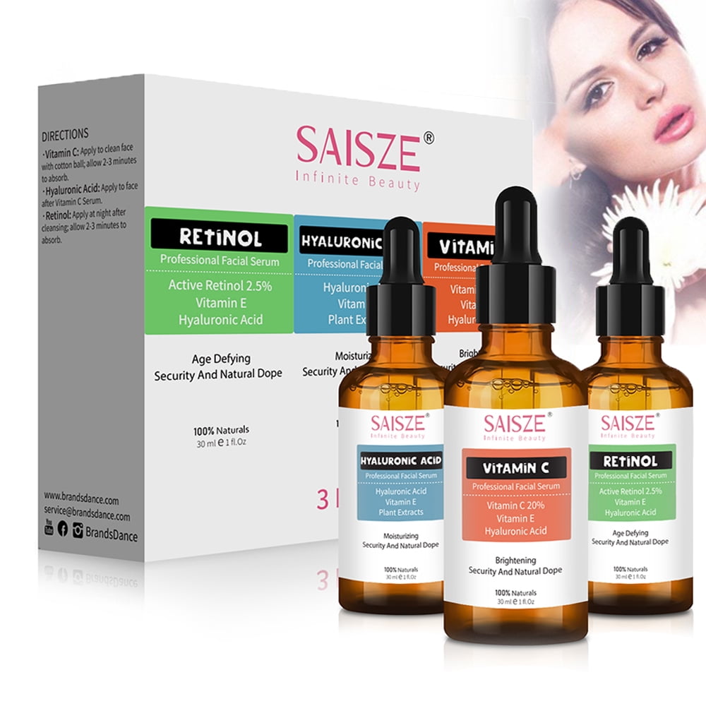 Saisze 3 Pcs Anti-Aging Serum Set Vitamin C Serum Hyaluronic Acid Serum Retinol Serum Kit, Perfect Gifts for Her Mom
