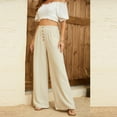 thumbnail image 5 of WTXUE Wide Leg Pants, Bell Bottoms Women's Linen Waisted Buckle Pants Elegant Pockets And Casual Court Pants Stylish Elegant And Comfortable, Palazzo Pants Slacks, Beige, 5 of 8