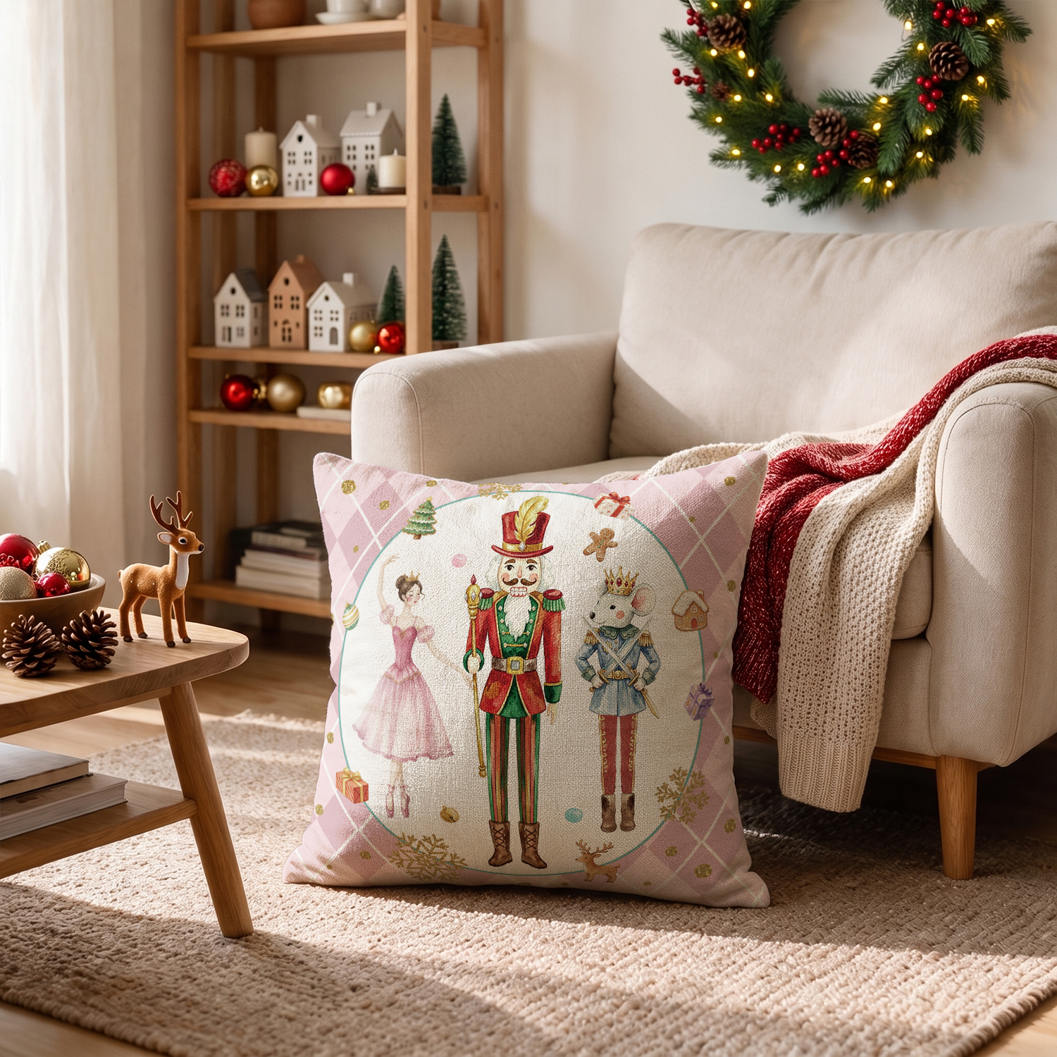 Sm:)e Pink Christmas Throw Pillow Covers, Set of 4 photo 2
