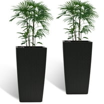 YIYADO 22" Square Planters Tall, Self-Watering Faux Rattan Flower Pots for Indoor & Outdoor Use, Black