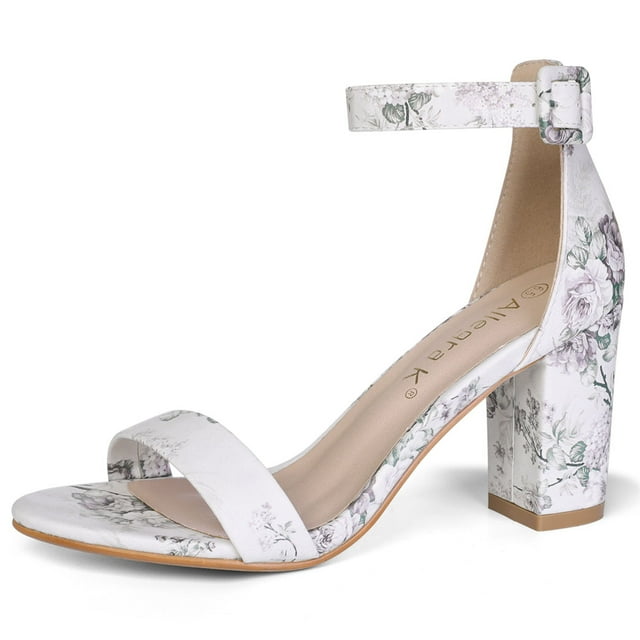 BLISSFUL STEP Women's Block Heel Printed Open Toe Ankle Strap Sandals