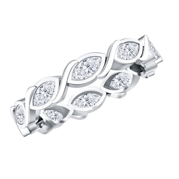 Rosec Jewels Lab Diamond Marquise Eternity Band Ring - Minimalist Anniversary Ring - EF-VS Grade, 925 Sterling Silver, US 4.00