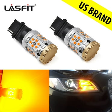 Lasfit 3156 3056 P27W LED Bulbs for Turn Signal Light Blinker Bulbs, Build-in CANBUS Anti Hyper Flash, 28W 2600LM Amber Yellow (Pack of 2)