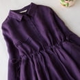 thumbnail image 5 of Elainilye Fashion Women's Dresses Summer Vintage Lace-up Dress Long Sleeve Cotton Linen Dress Embroidery Large Train Skirt,Purple, 5 of 8