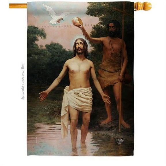 Ornament Collection H192381-BO 28 x 40 in. Bautismo De Jesss House Flag with Religious Faith Double-Sided Decorative Vertical Decoration Banner Garden Yard Gift