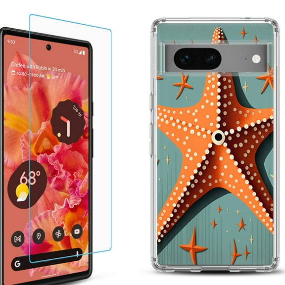 OneToughShield ® for Google Pixel 7a Shockproof Bumper Phone Case, with Tempered Glass Screen Protector - Sea Star
