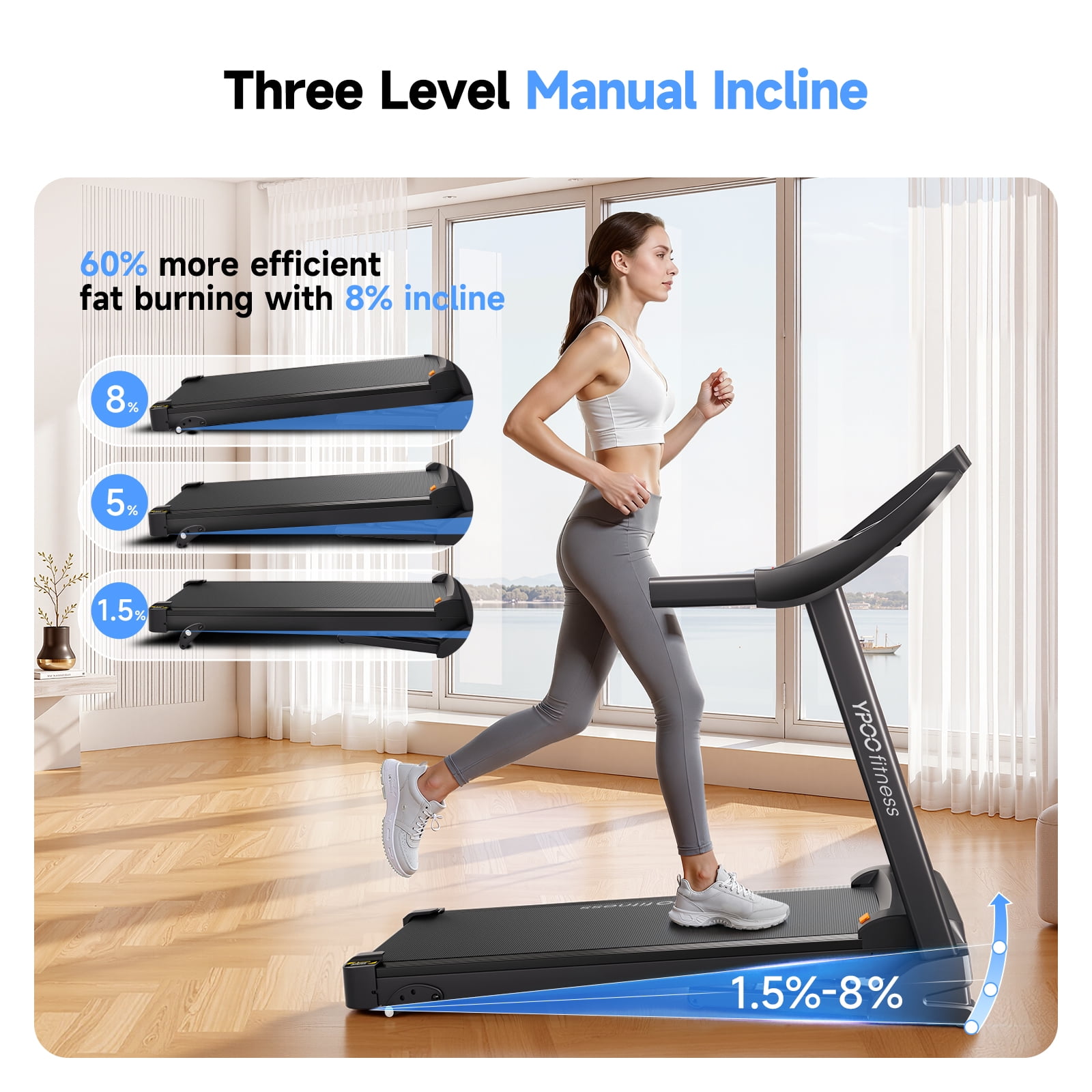 YPOO Portable Folding Treadmill for Home/Office, Electric Running & Walking Pad with Incline, 300 lb Capacity, App Control, Bluetooth Speakers, Exercise Machine