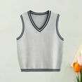 thumbnail image 2 of FAOWME Kids Boys Girls Knitted Vest Sleeveless V Neck Knitted Patchwork Warm Loose Knitwear Top For Autumn Winter Daily Wear,Grey,12-13 Years, 2 of 9