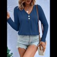 thumbnail image 4 of Camisetas de Verano con Cuello en V para Mujer, Estilo Informal, Tipo Túnica con Botones y Cuello Henley Azul XL, 4 of 7