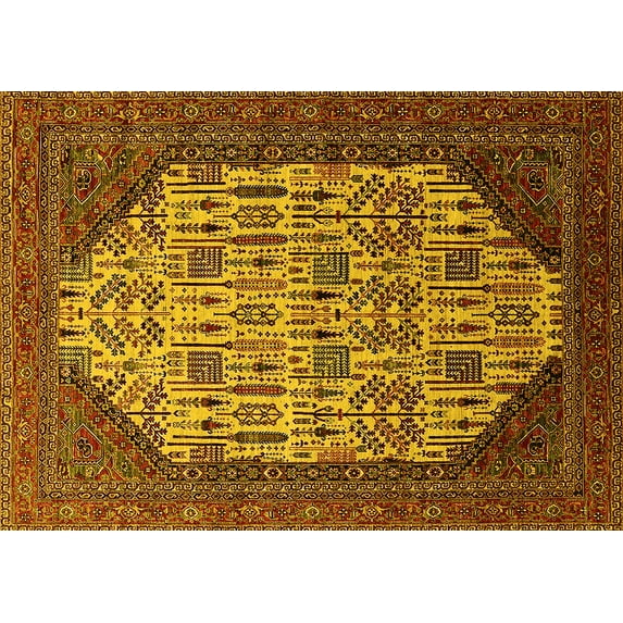 Ahgly Company Indoor Rectangle Oriental Yellow Industrial Area Rugs, 8' x 12'