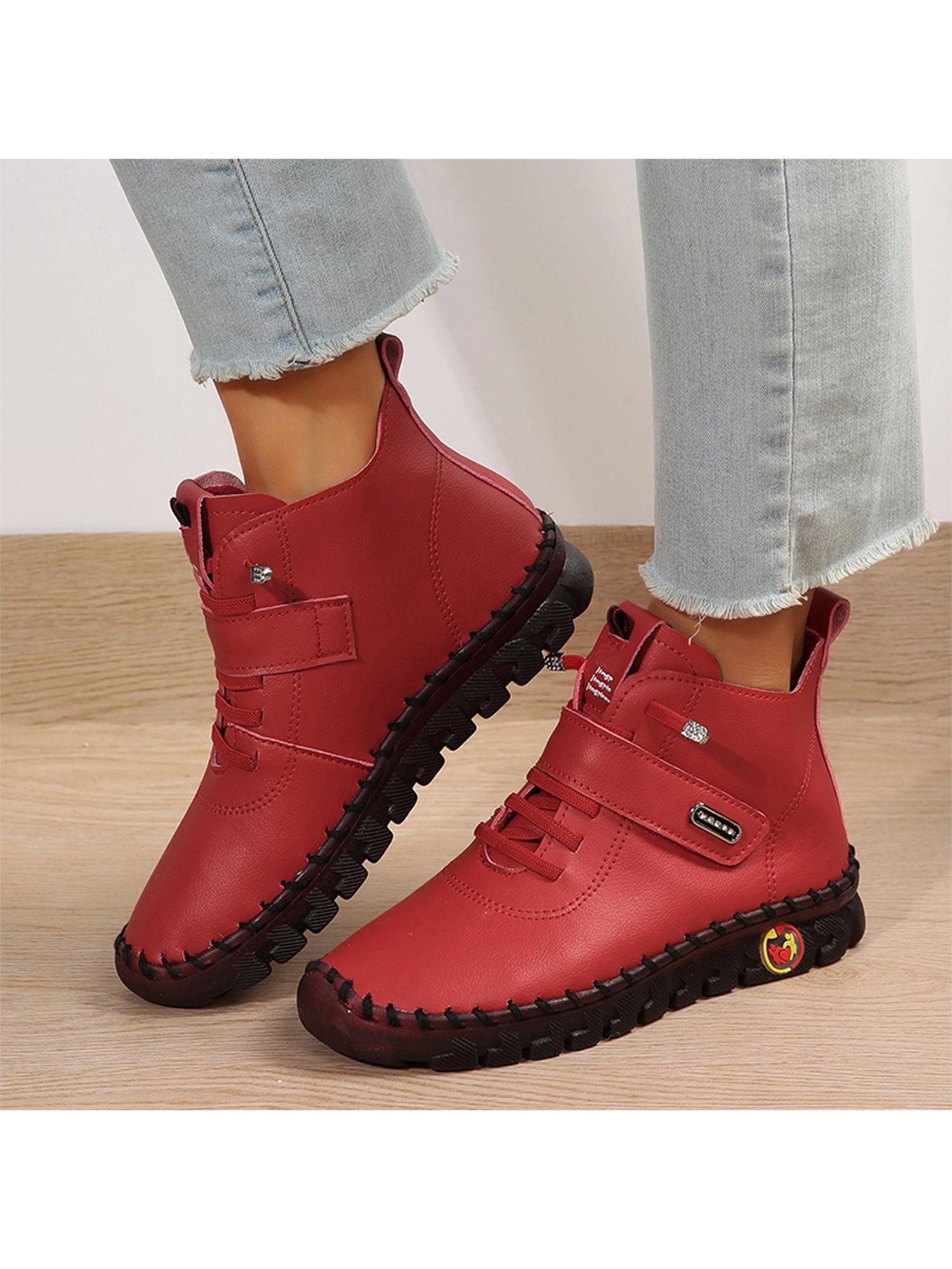 Ladies red shop ankle boots