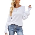 thumbnail image 1 of Jersey de punto con cuello redondo y manga de linterna de color sólido para mujer Abanopi Blanco/Grande, 1 of 7