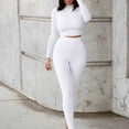 thumbnail image 2 of ZUARFY Women Solid Workout Outfits Long Sleeve Turtleneck Crop Top High Waist Leggings, 2 of 19