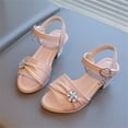 thumbnail image 2 of hoksml Girls Low Heel Sandals with Rhinestone Flower Toddler Little Kid Dress Sandals, 2 of 8