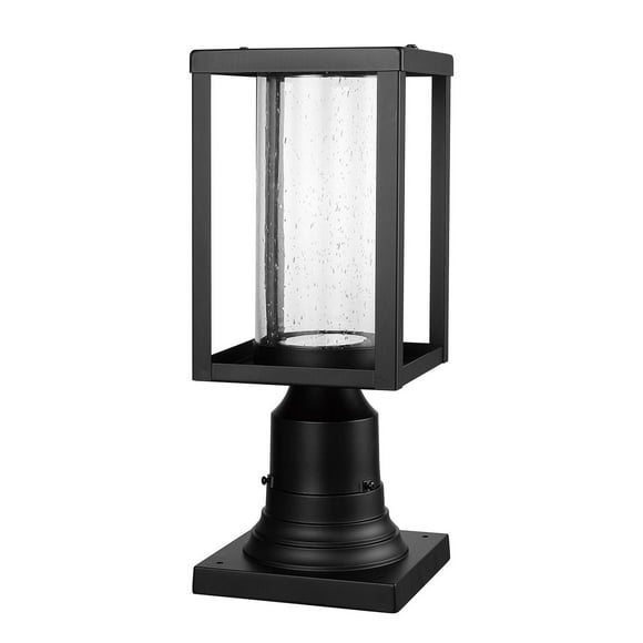 12W LED Integrated Black Outdoor Post Mount Light with Bubble Glass Shade, Base Adapter Included