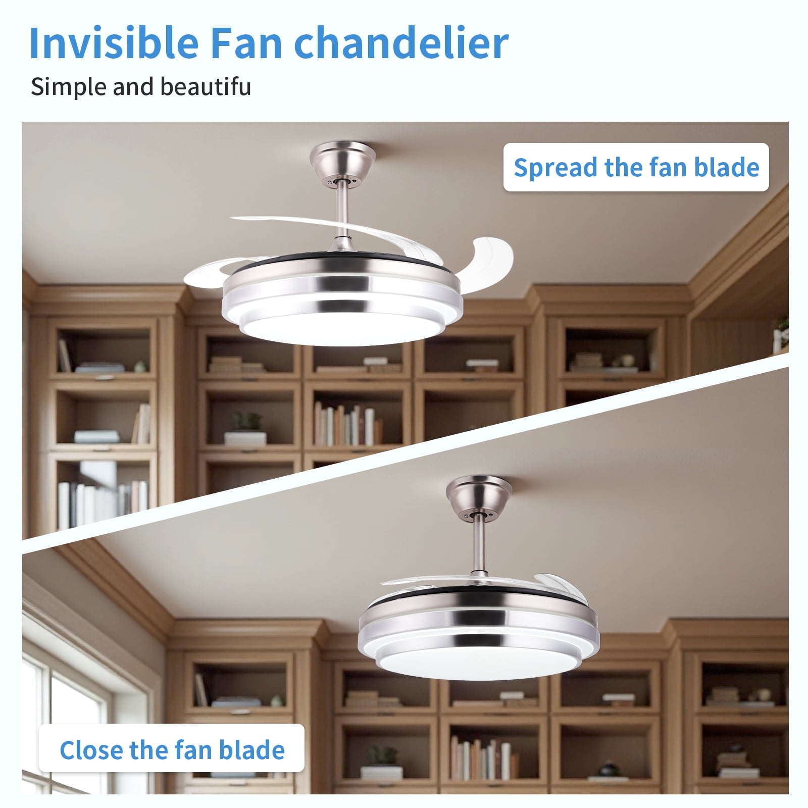 Smart Retractable Ceiling Fan with Light, 42 Inch Fandelier Remote Control, 3 Color Temperature Dimmable LED, 6 Speed Quiet Reversible DC Motor for Bedroom Living Room Kitchen