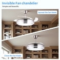 thumbnail image 5 of Jacgood Modern Fandelier Ceiling Fan with Light, 42" Brushed Nickel Ceiling Fan with Invisible Blades, Retractable Chandelier Fan for Dining Room, Dimmable 3 Color Changeable LED Fixture with Remote, 5 of 8