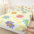 thumbnail image 3 of Homewish Vibrant Groovy Floral Full Size Sheets for Teens, Dreamy Yellow Cartoon Bed Sheets, Spiral Plaid Buffalo Sheet Sets, Super Cozy Room Decor, 4pcs, 3 of 7