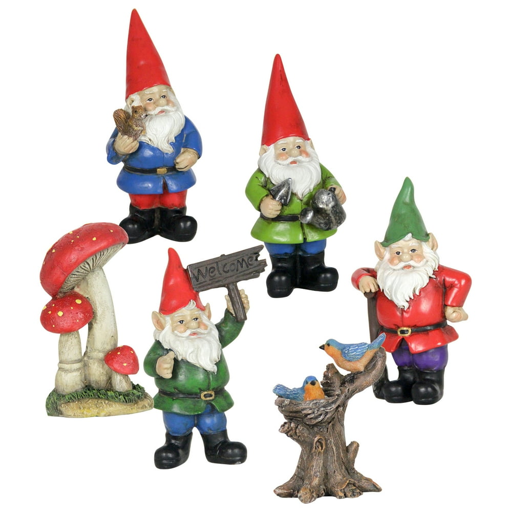 Exhart 6 Piece Miniature Gardening Gnome Set, Made of Resin, Resin ...