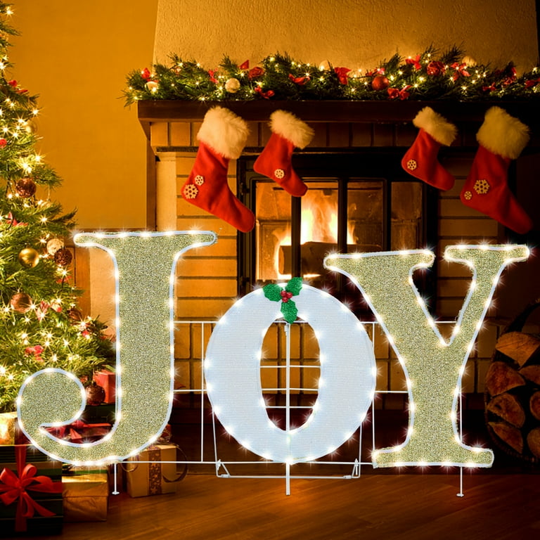 Christmas LED Light,JOY Candy Tinsel Yard Light Decorations Prelit Lights,Red Peppermint Candy Lawn Stake Signs LED JOY Yard Sign Lawn Outdoor Patio Sign for Garden Christmas Decor