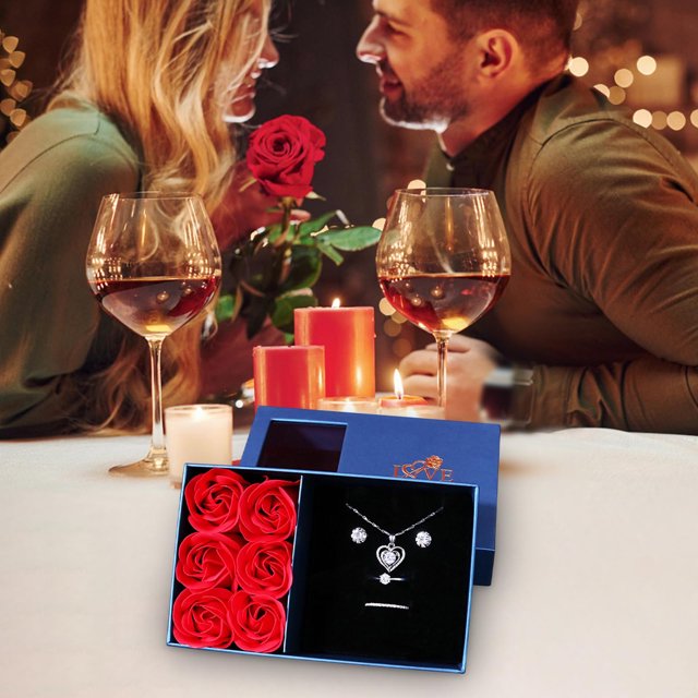 Danhjin Plot Person Boxs Valentine's Day Rose Gift Box Window Opening and Earth Cover 6 Soap Flower Box Pendant Ring Earnail Jewelry Packaging Box
