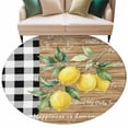 thumbnail image 2 of Hello Summer Lemons Round Living Room Rugs 8 ft, Farmhouses Fruits Black Plaid Wood Grain Washable Large Area Rug with Non-Slip Sturdy Edge Binding Round Carpet for Dining Room Kitchen Office, 2 of 9