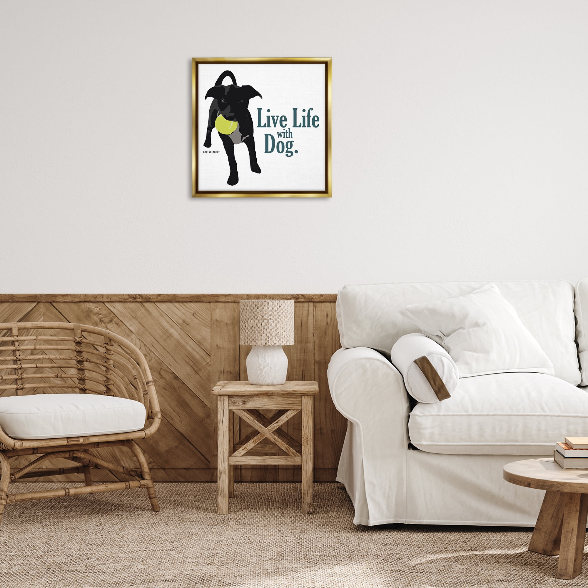 Stupell Industries Live Life with Dog Animals Painting Gold Floater Framed Canvas Art Print Wall Art, 25 x 25
