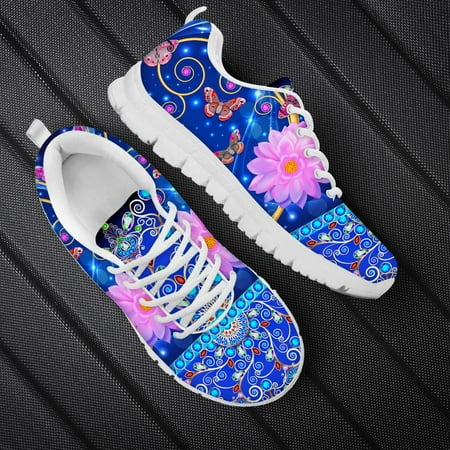 

FORUDESIGN 2021 White Sole Flat Shoes For Women Retro Blue Mandala Flower Butterfly Pattern Spring Summer Light Tenis Sneakers