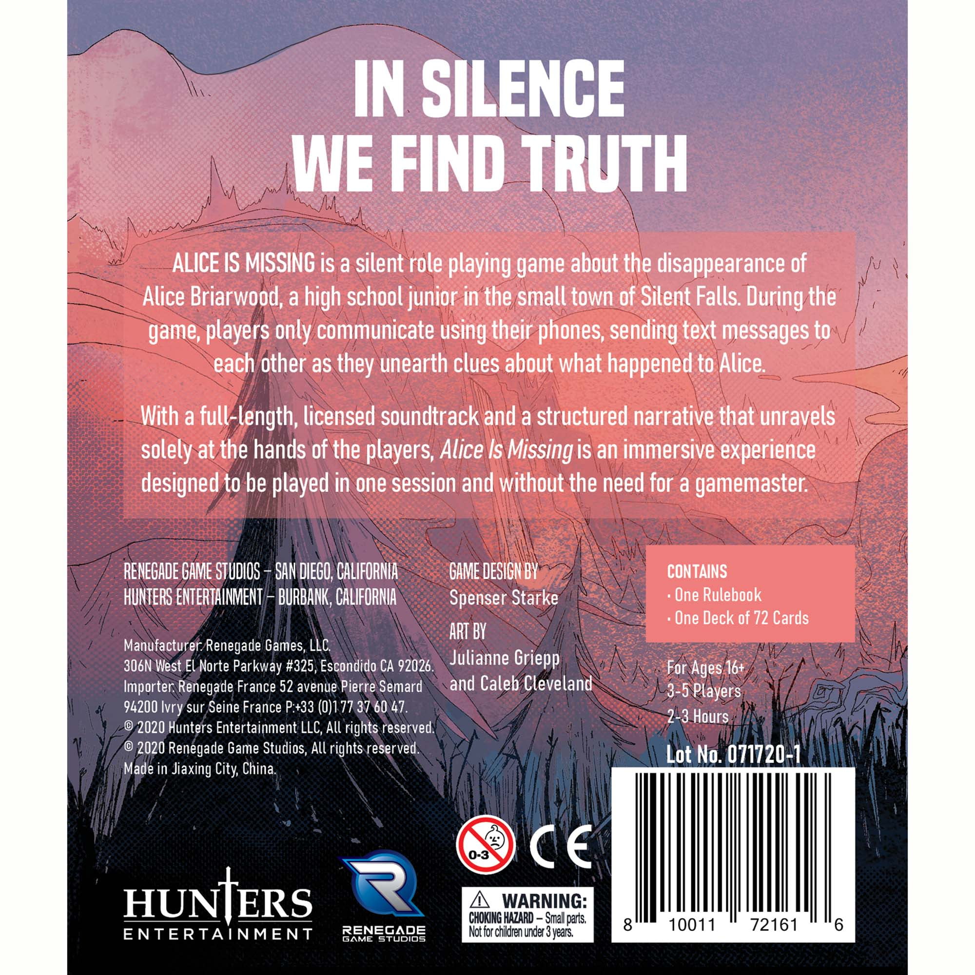 Renegade Game Studios: Alice is Missing - A Silent Role Playing Game, Book & 72 Cards, Text Messaging Mystery RPG, Ages 16+, 3-5 Players, 2-3 Hrs