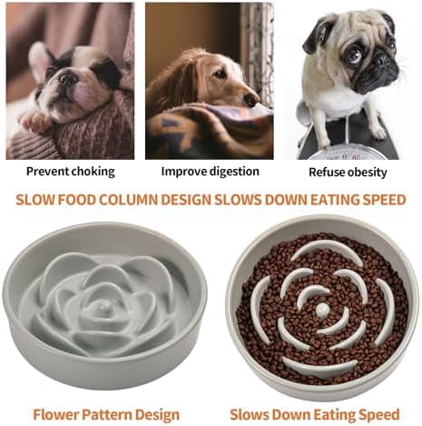 8.26 in Grey Dog Bowl Slow Feeder Ceramic for Medium and Large Breed,Pet Feeding Dog Food Water Dish Heavy Weighted,Puppy Bowl for Fast Eaters,Puzzle Slow Eating Dish Modern Maze