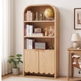 thumbnail image 2 of Weselon 70.86" Tall Arched Bookshelf with Fluted Doors, Modern Wooden Bookcase Cabinet, 5-Tier Natural Display Shelf for Living Room Home Office, 2 of 12