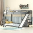 thumbnail image 2 of Euroco Wood Full over Full Bunk Bed with Slide and Ladder, 3-Tier Shelf for Kids Teens Bedroom, Gray, 2 of 15
