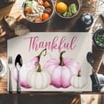 thumbnail image 6 of Thanksgiving Placemats Set of 6 Fall Pink White Pumpkin Linen Texture Heat Insulated Linen Place Mats, Washable Stain-Proof Table Mats for Dining Tables Holiday Decor 13x19inch, 6 of 9
